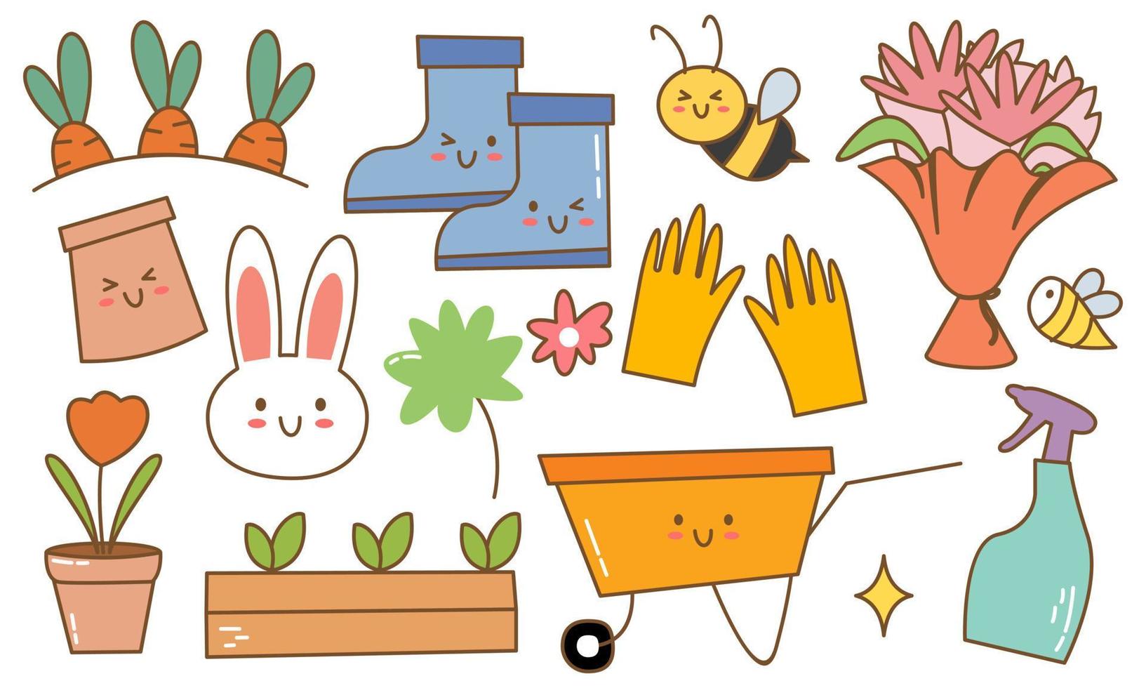 kawaii garten doodle set vektor