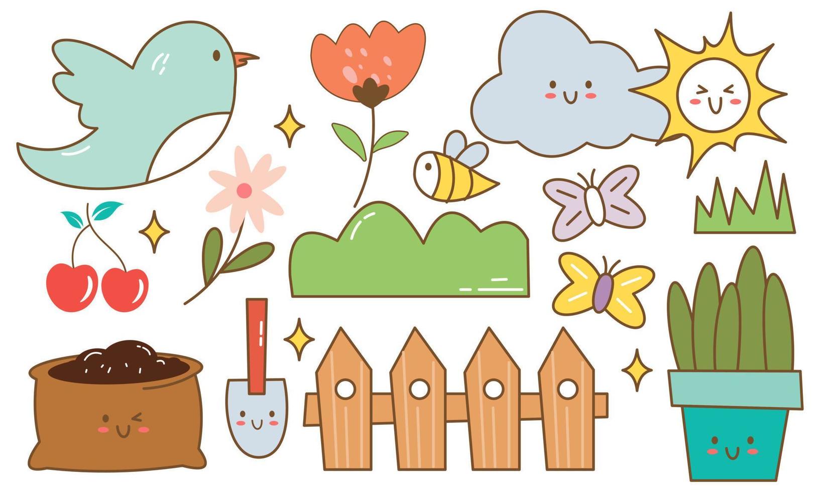 kawaii garten doodle set vektor