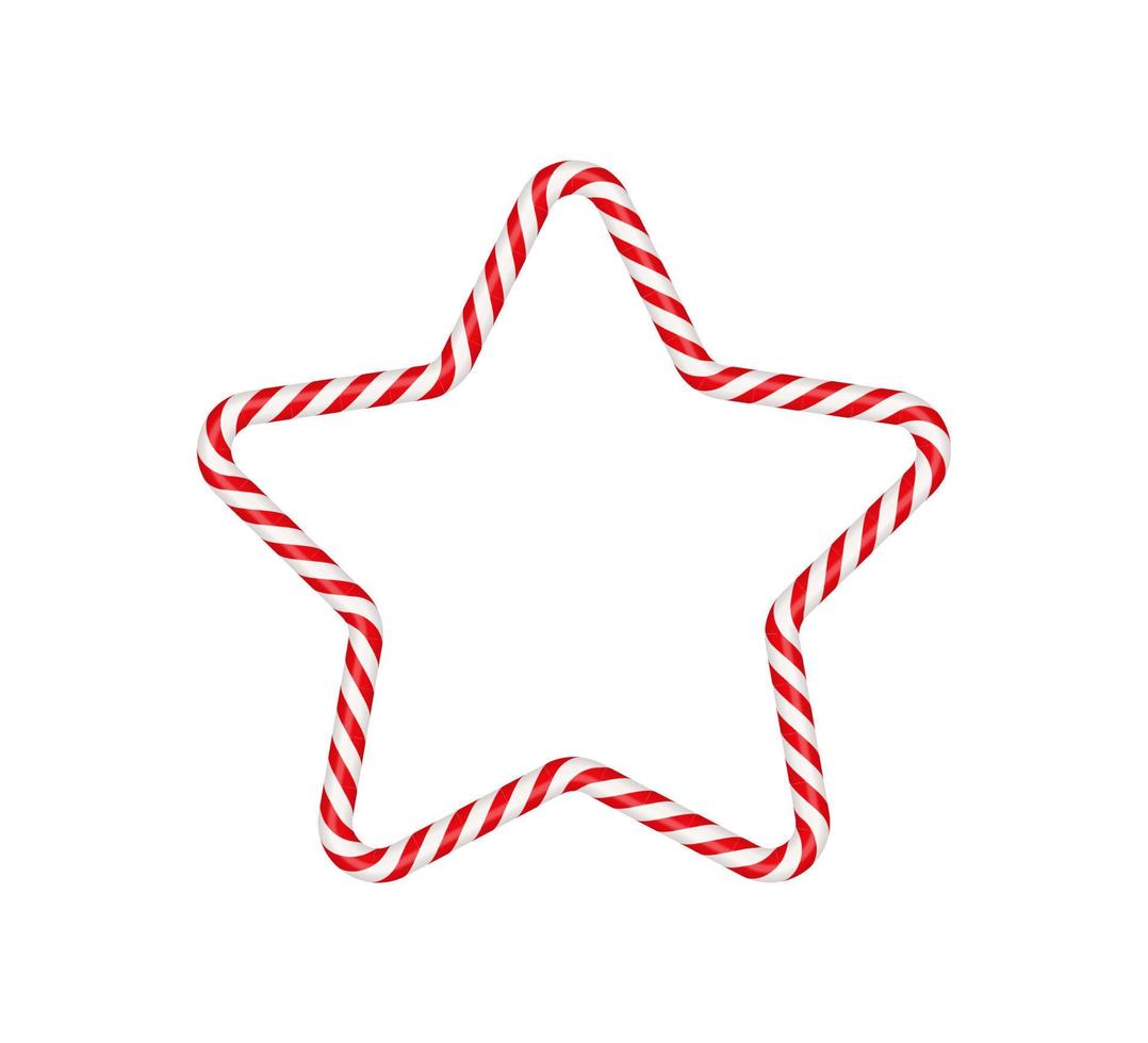 Weihnachtszuckerstange-Sternrahmen mit roten und weißen gestreiften. weihnachtsgrenze mit gestreiftem bonbonlutschermuster. leere weihnachts- und neujahrsvorlage. Vektor-Illustration isoliert auf weißem Hintergrund vektor