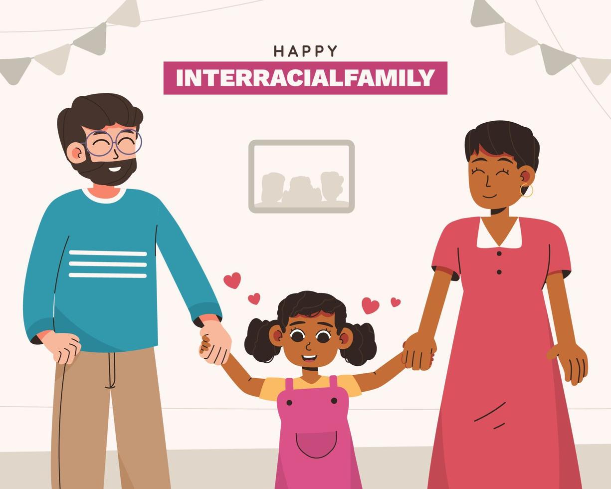 interracial familj med glad dotter vektor