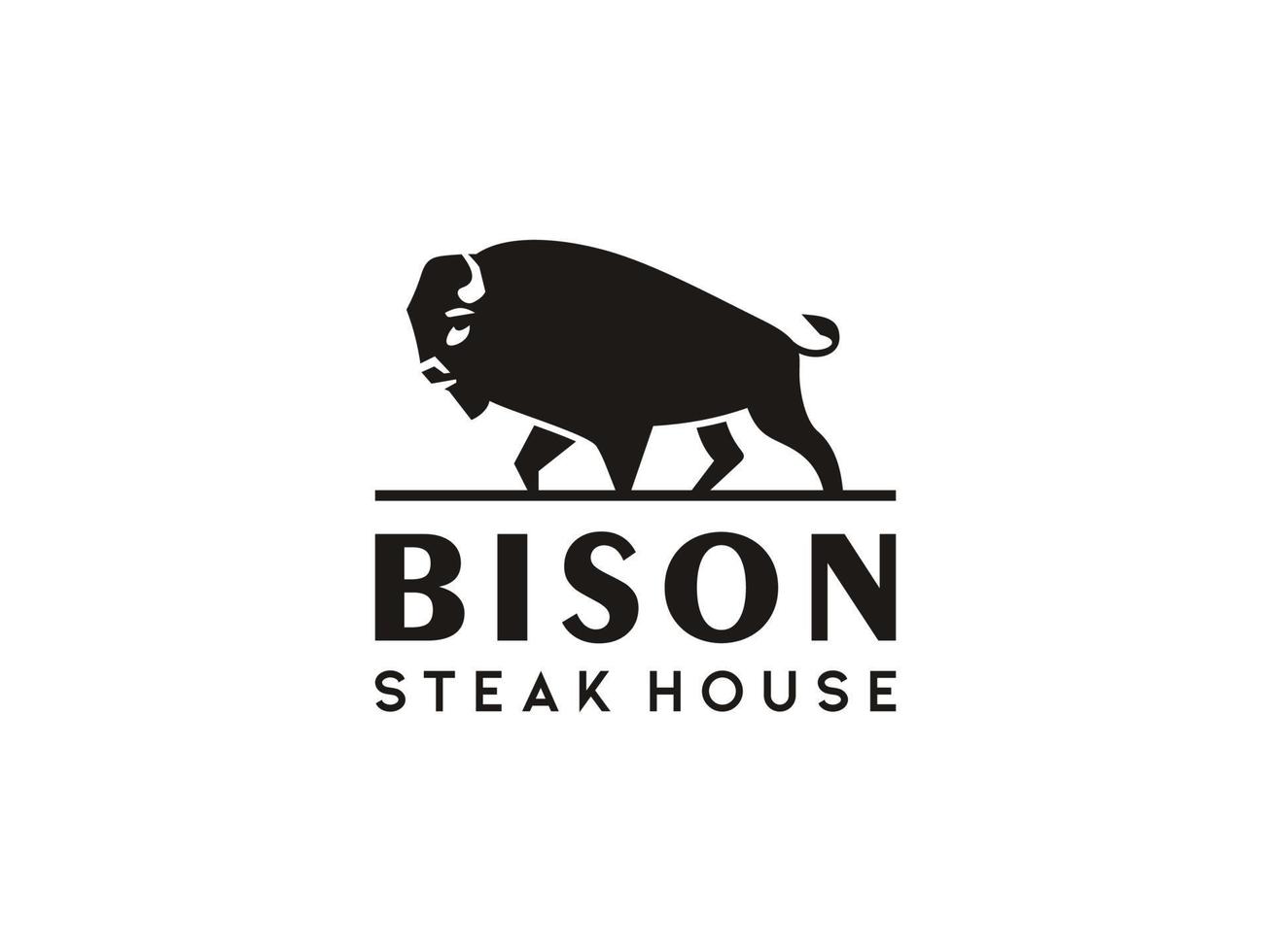 bison siluett med vintage typografi för steak house logotyp design. användbar för företags- och varumärkeslogotyper. platt vektor logotyp designmall element.
