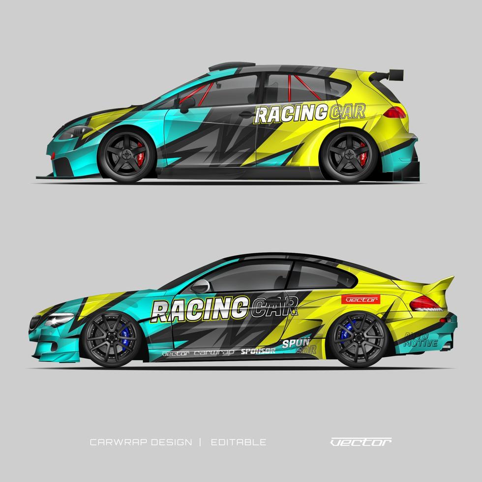 bilinpackningsdesign modern racingbakgrundsdesign för fordonsinpackning, racerbil, rally, etc vektor