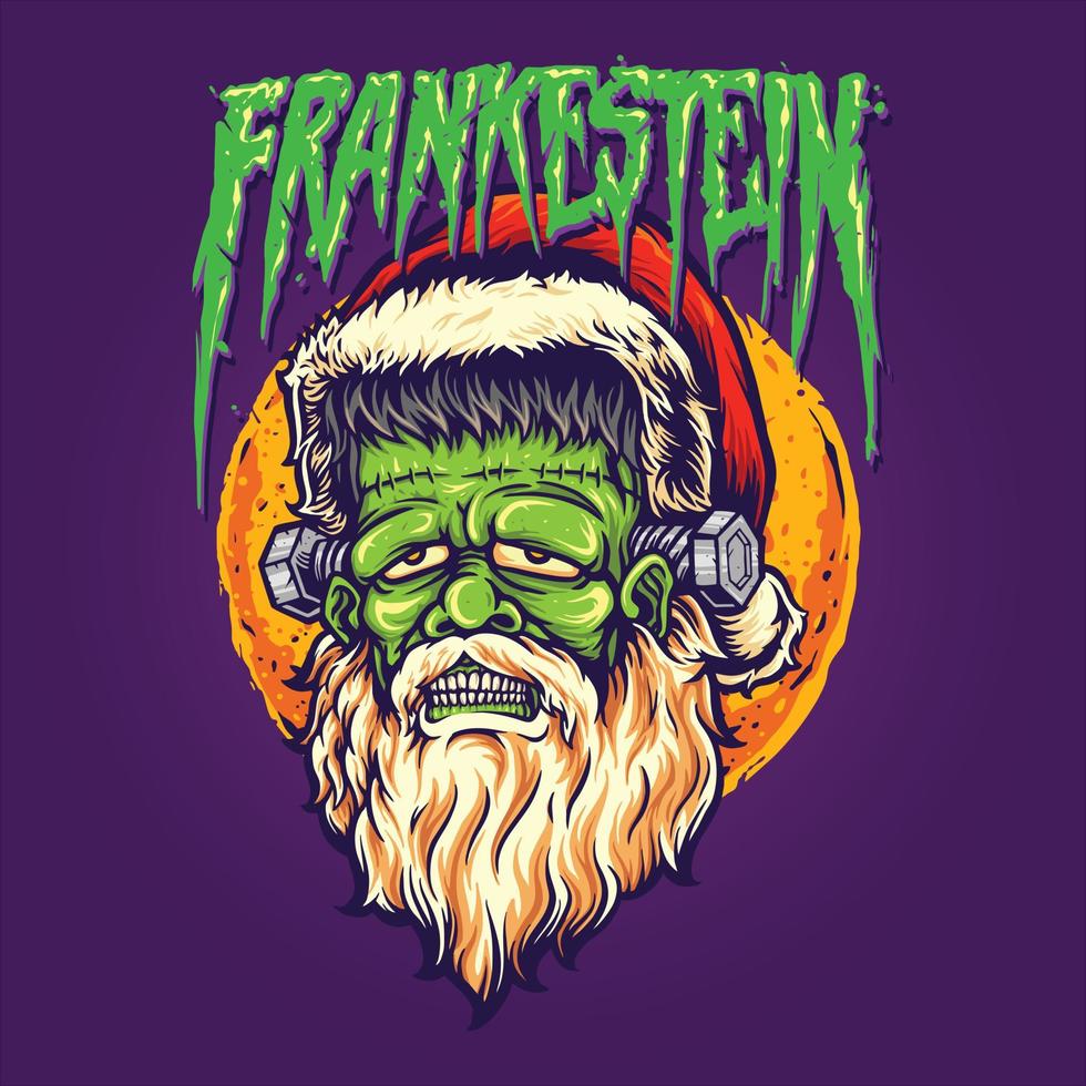 frankenstein zombie maskot hatt jultomten vektorillustrationer för din arbetslogga, maskot merchandise t-shirt, klistermärken och etikettdesigner, affisch, gratulationskort reklamföretag vektor