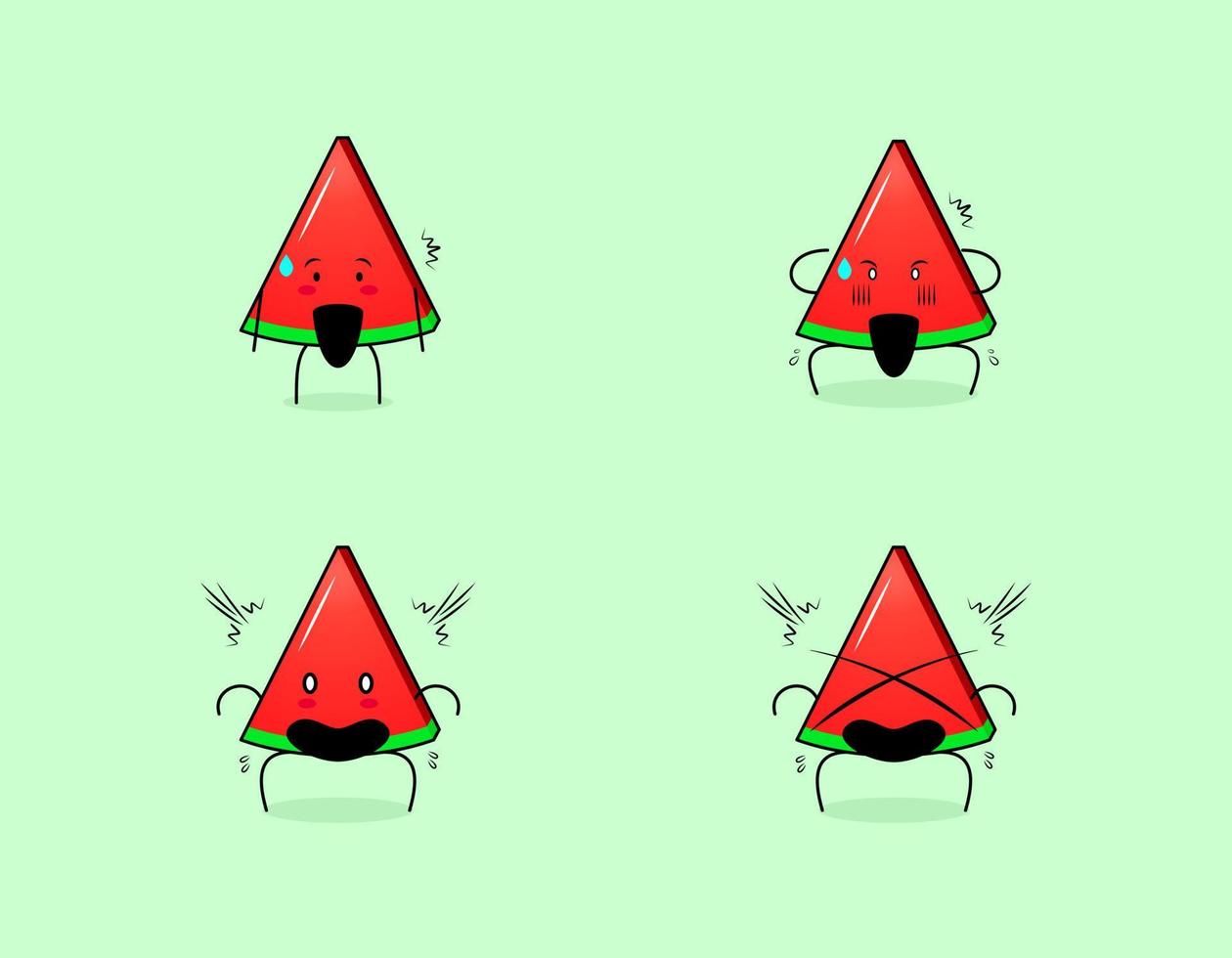 satz niedlicher wassermelonenscheibencharakter mit schockierten ausdrücken. geeignet für Emoticon, Logo, Symbol und Maskottchen vektor