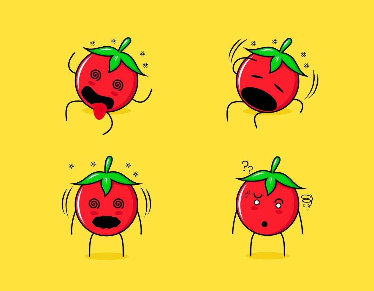samling av söt tomat seriefigur med yrande uttryck. lämplig för uttryckssymbol, logotyp, symbol och maskot vektor