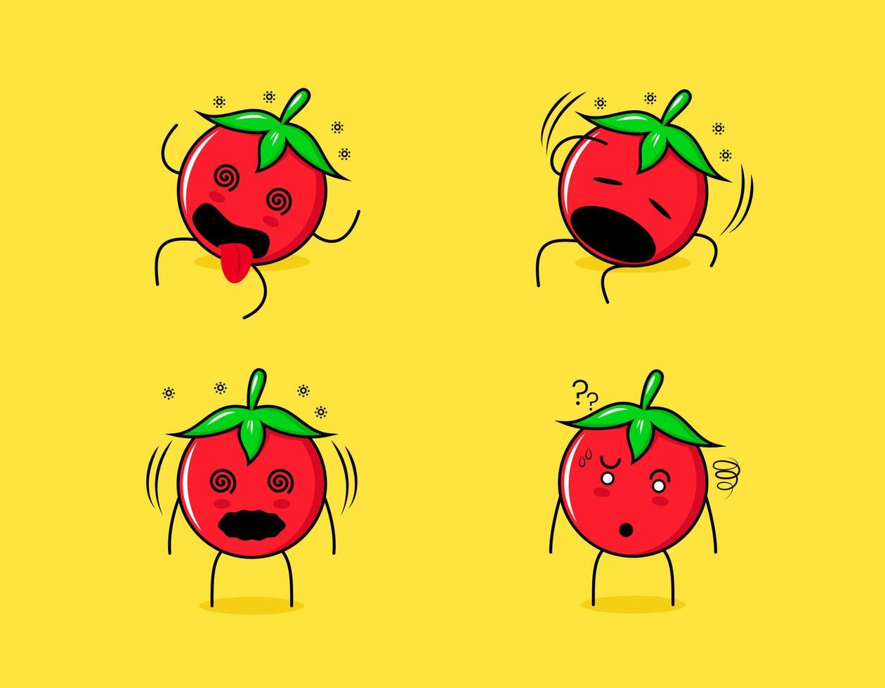 sammlung süßer tomatenzeichentrickfiguren mit schwindelerregenden ausdrücken. geeignet für Emoticon, Logo, Symbol und Maskottchen vektor