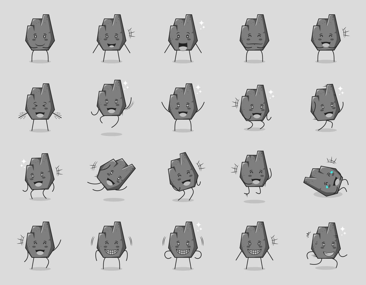 samling av söt sten seriefigur med glad och leende uttryck. lämplig för ikon, logotyp, symbol och tecken. såsom uttryckssymbol, klistermärke, maskot eller elementlogotyp vektor