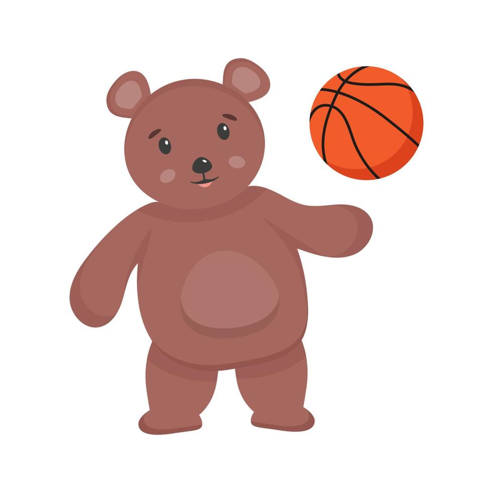 Bär mit einem Basketball. Kindercharakter für die Sportabteilung, Sportschule. Basketballmannschaft für Kinder. vektor