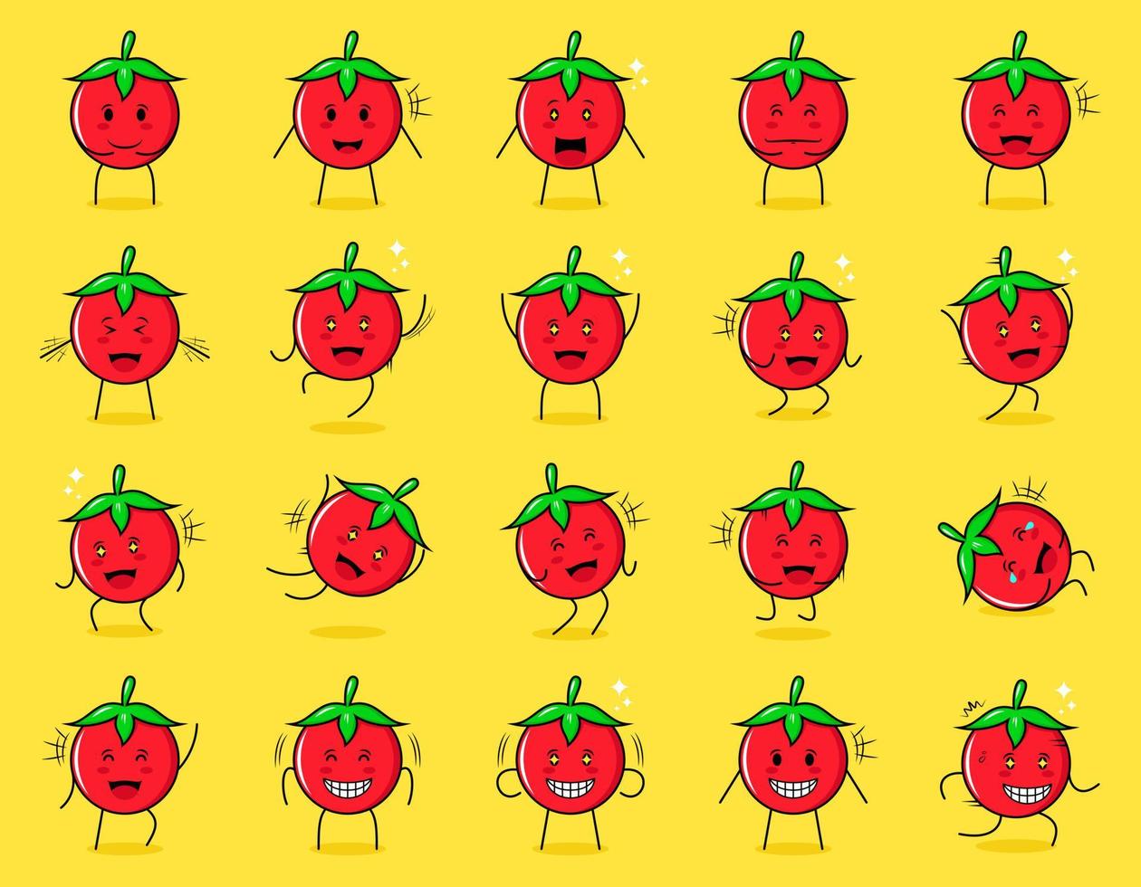 samling av söt tomat seriefigur med glada och leende uttryck. lämplig för uttryckssymbol, logotyp, symbol och maskot vektor