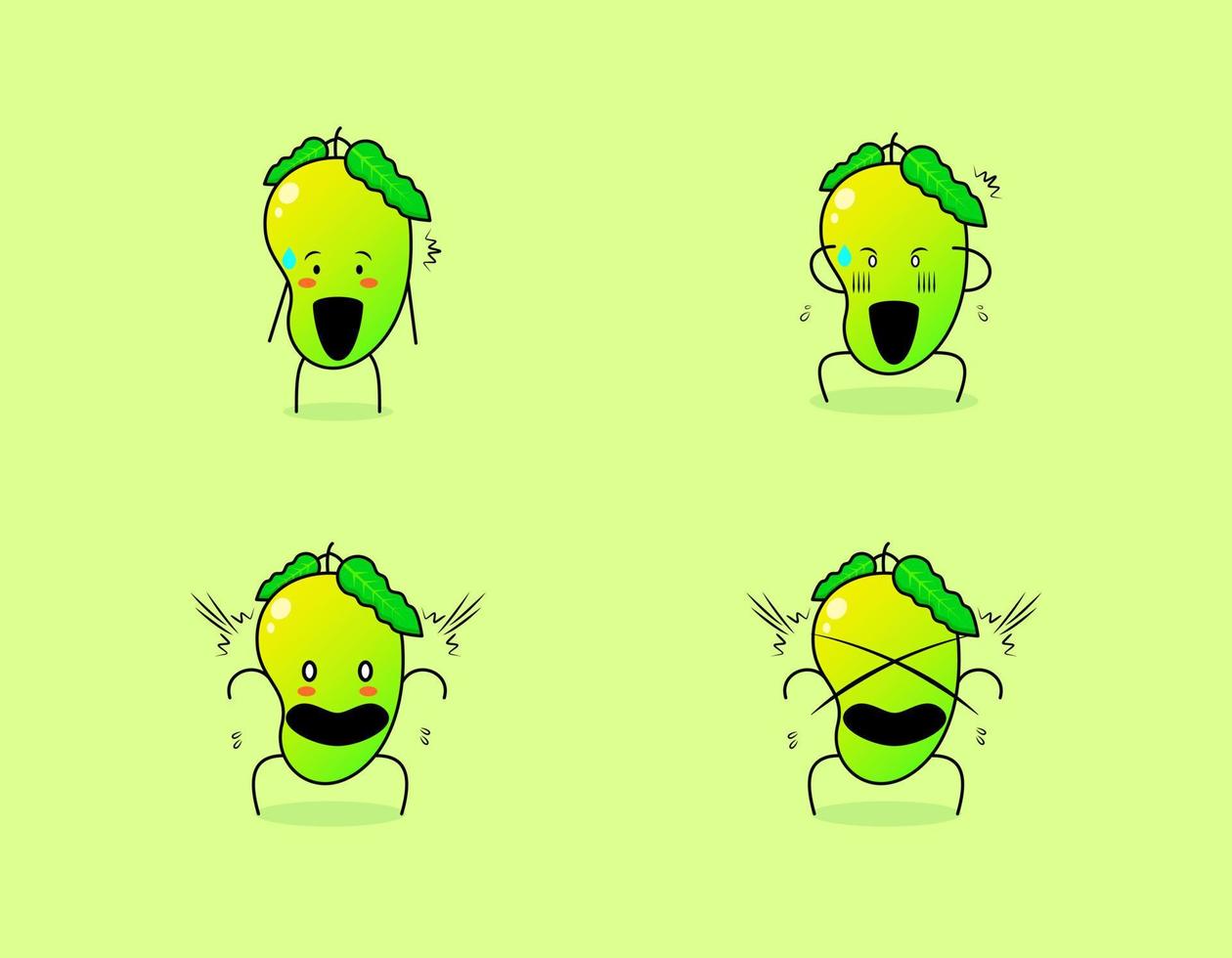 sammlung süßer mango-zeichentrickfiguren mit schockiertem ausdruck. geeignet für Emoticon, Logo, Symbol und Maskottchen. wie Emoticon, Aufkleber oder Fruchtlogo vektor