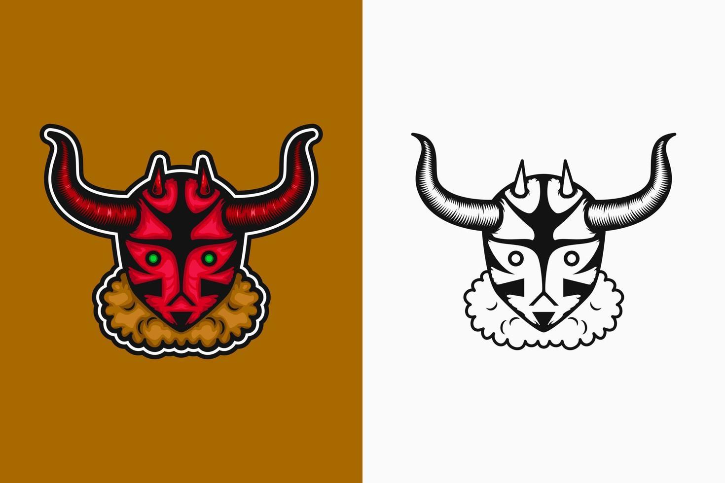 röd djävul med horn och gröna ögon. färg, detiled och line art stil. lämplig för maskot, logotyp, symbol och t-shirt design vektor