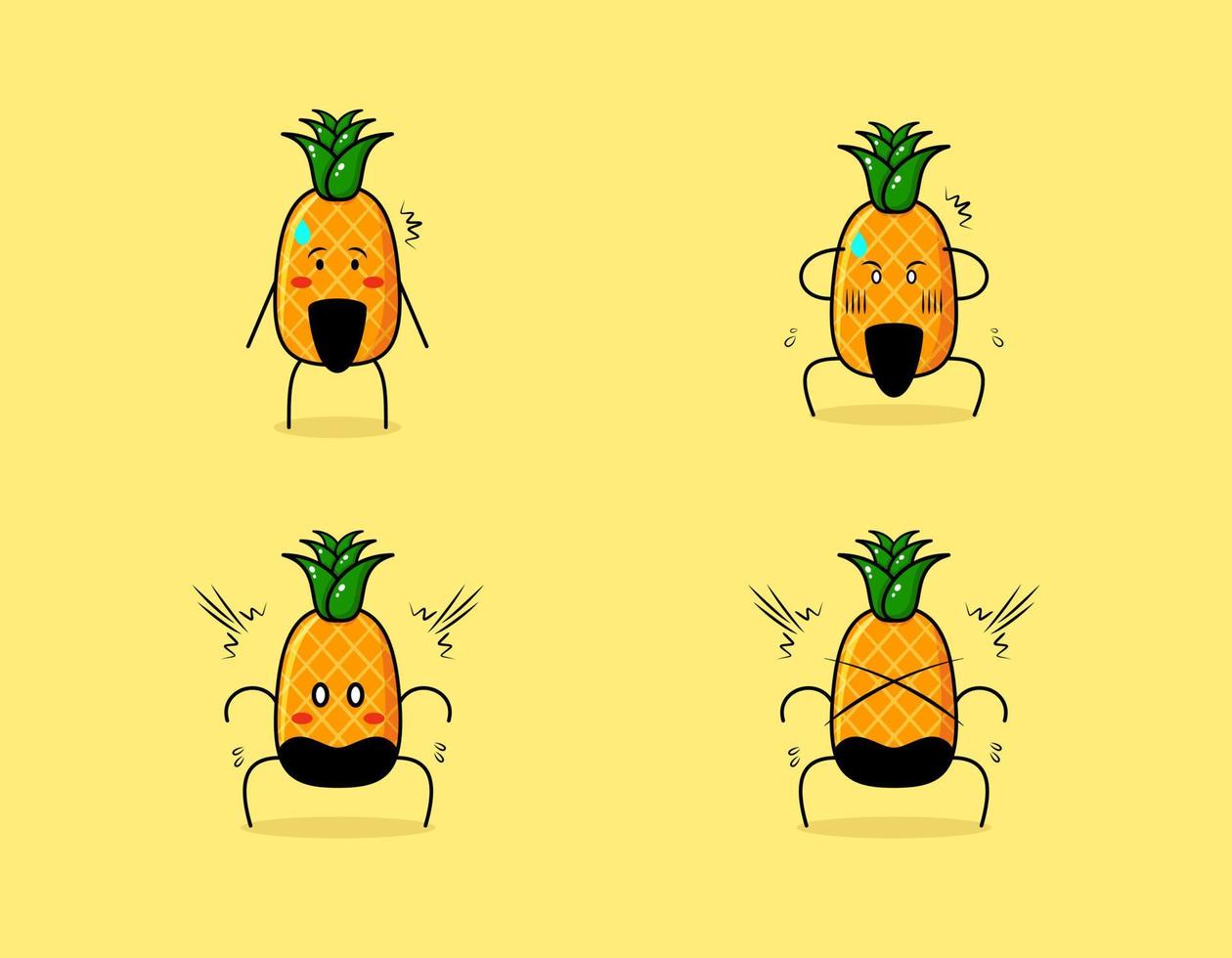 samling av söt ananas seriefigur med chockade uttryck. lämplig för uttryckssymbol, logotyp, symbol och maskot vektor