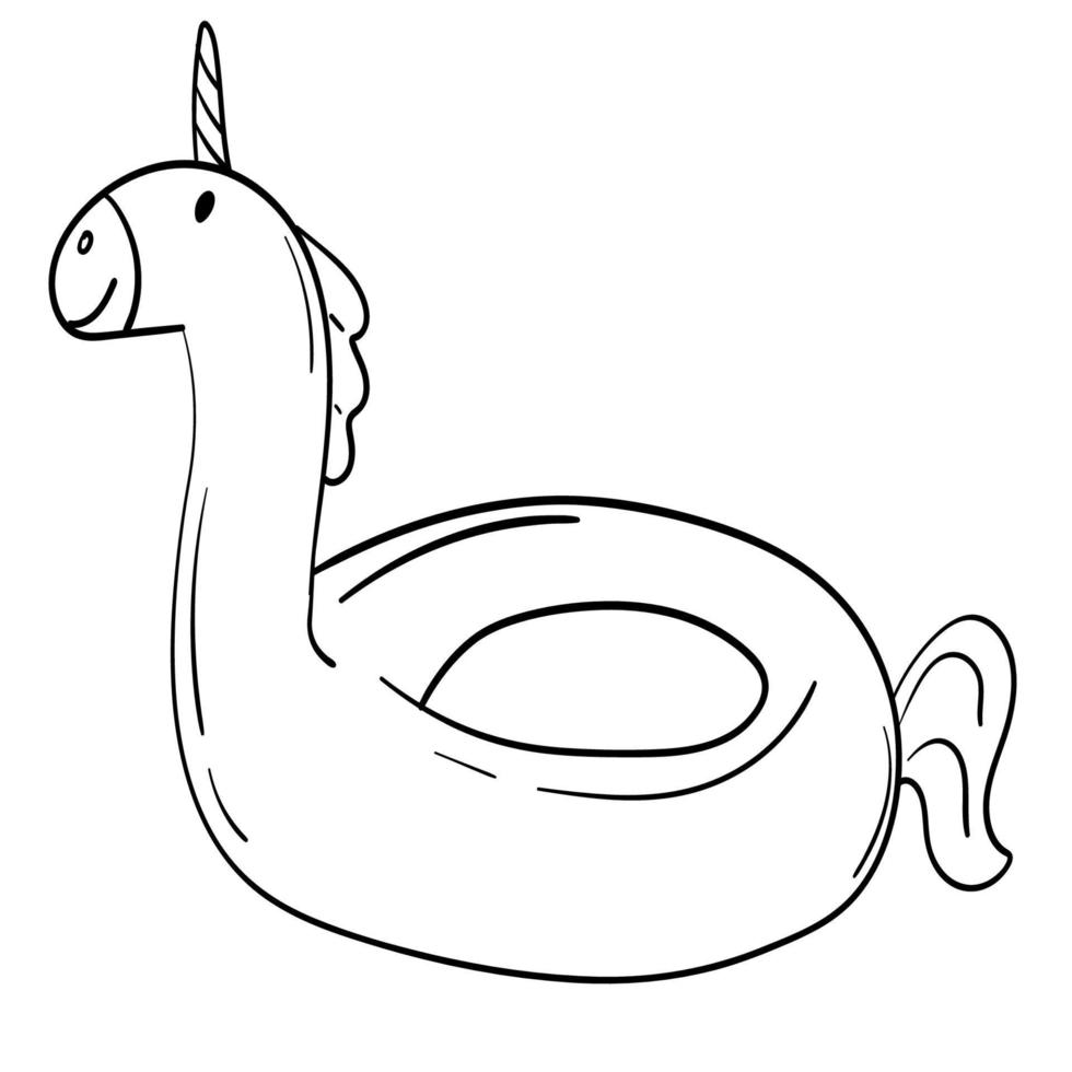 Doodle Sticker aufblasbares Einhorn zum Schwimmen vektor