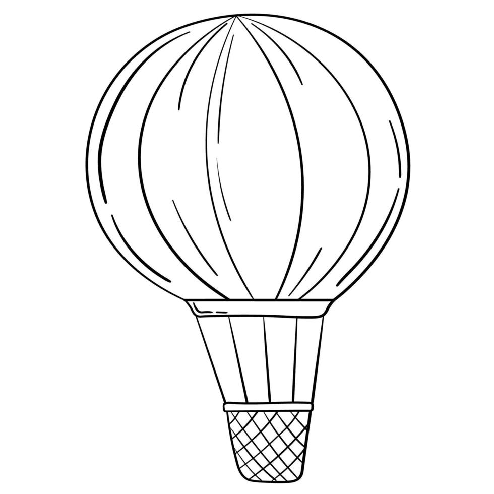 doodle klistermärke ballonger med resor korg vektor