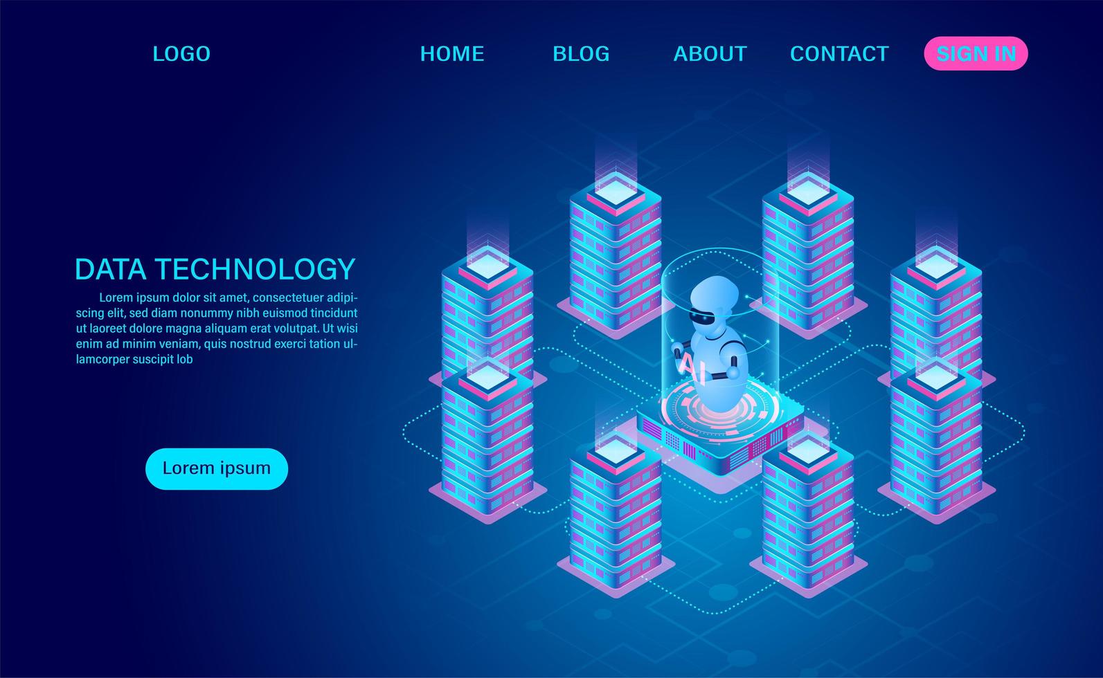 dataservrar som omger ai-robot vektor