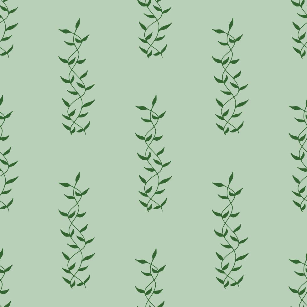 nahtloses muster mit interessanten süßen grünen zweigen auf hellgrünem hintergrund für stoff, textilien, kleidung, tischdecke und andere dinge. Vektorbild. vektor