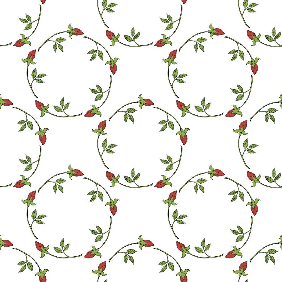 seamless mönster med runda ramar av röda rosenknoppar på vit bakgrund. vektor bild.