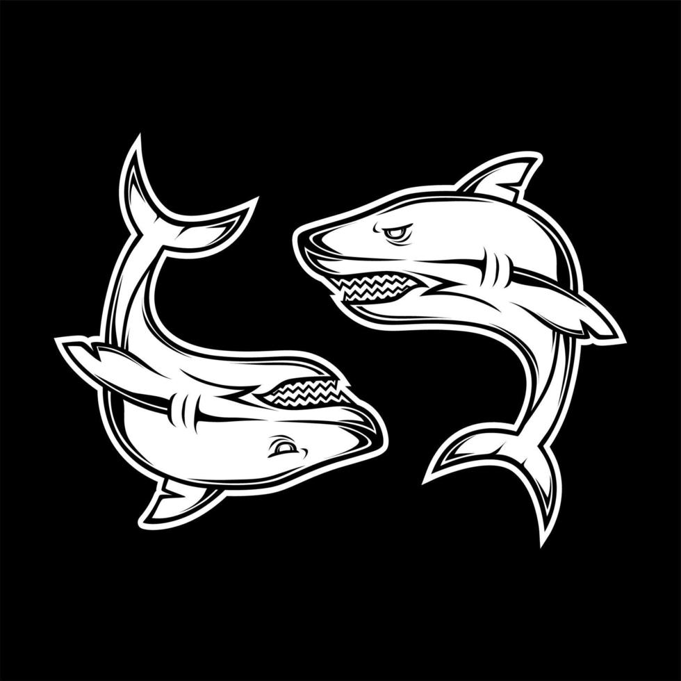 Design-Vektorbild eines schwarzen Hais. im Schatten, Logo oder Symbol vektor