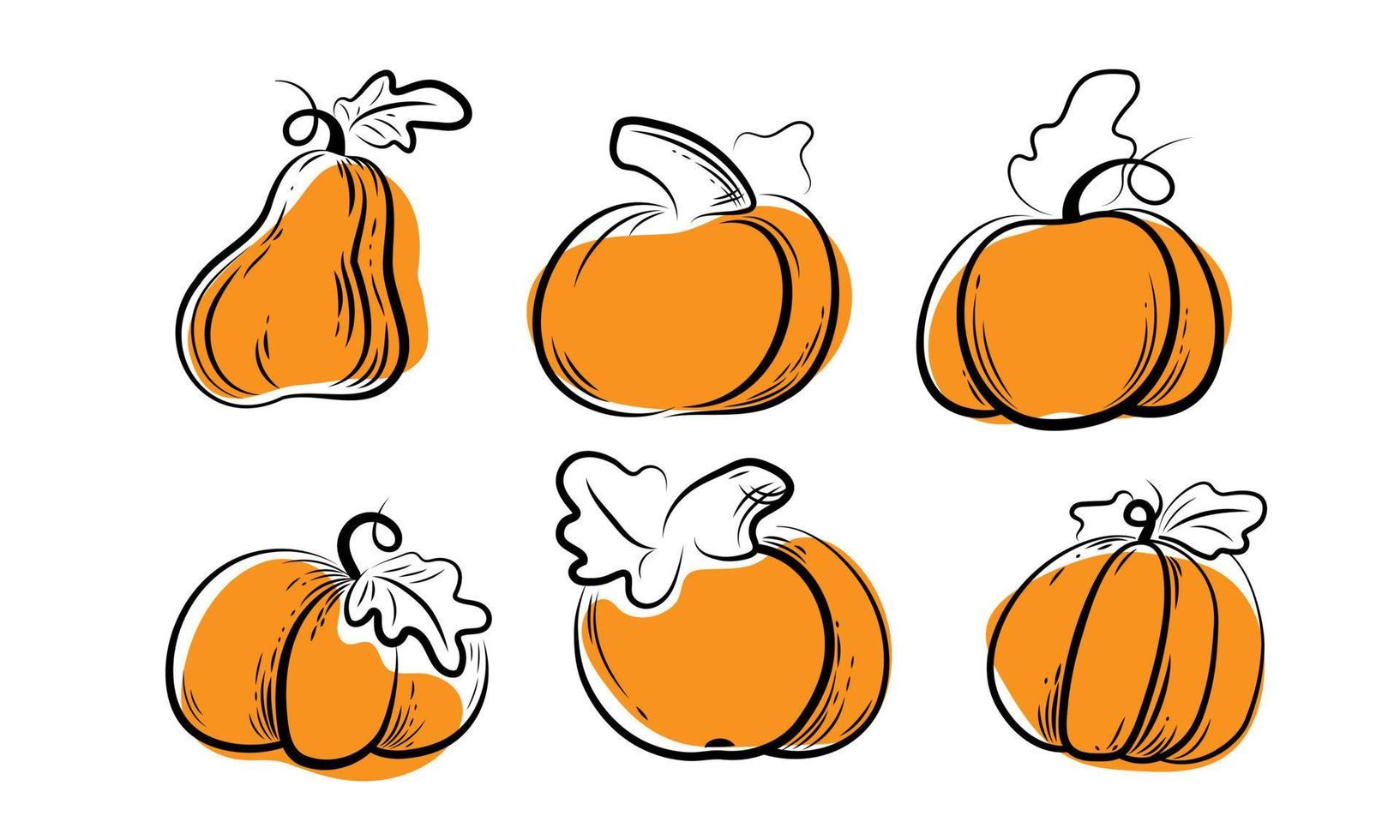 ställa in vektorgrafik pumpa med orange fria fläckar. pumpa på halloween day eller skördefest. mat skiss illustration. vektor