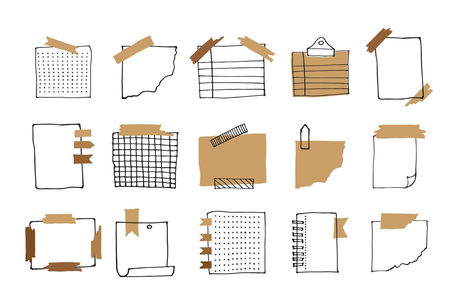 leere erinnerungspapiernotizen, planergekritzelsammlung. gezeichnete skizzenillustration des vektors hand vektor