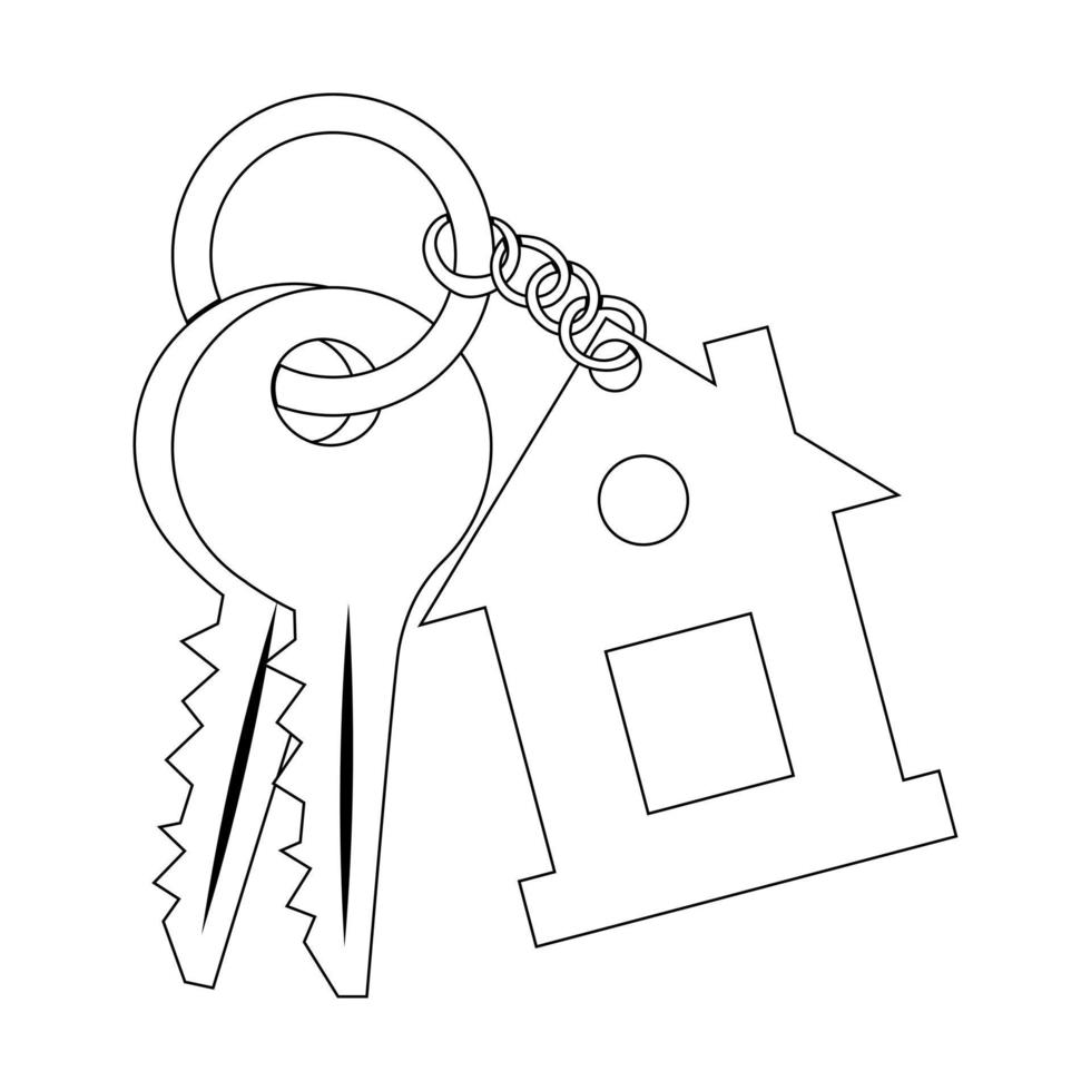 Lineare Symbolschlüssel mit Schlüsselbund. Vektor isoliert auf weißem Hintergrund