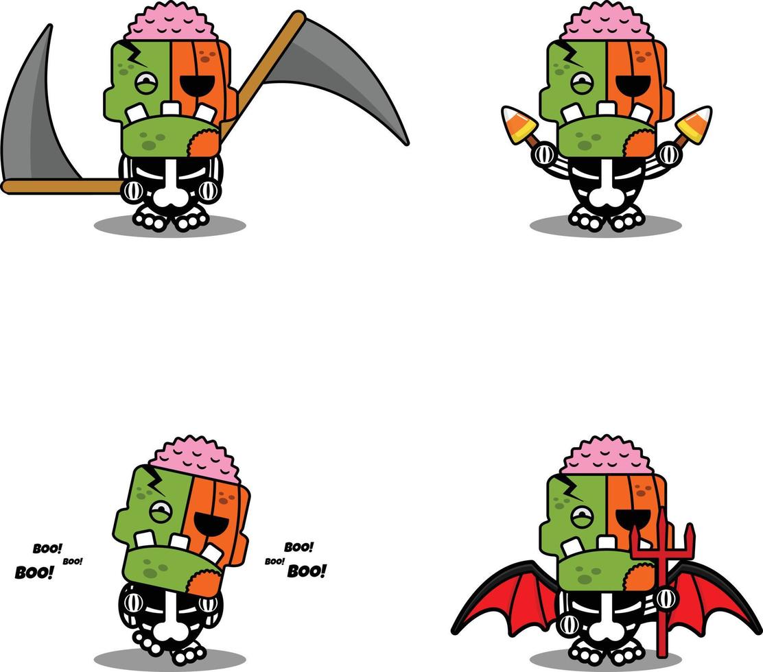 karikaturfigur kostüm vektorillustration niedlicher kürbis zombie maskottchen set bündel halloween vektor