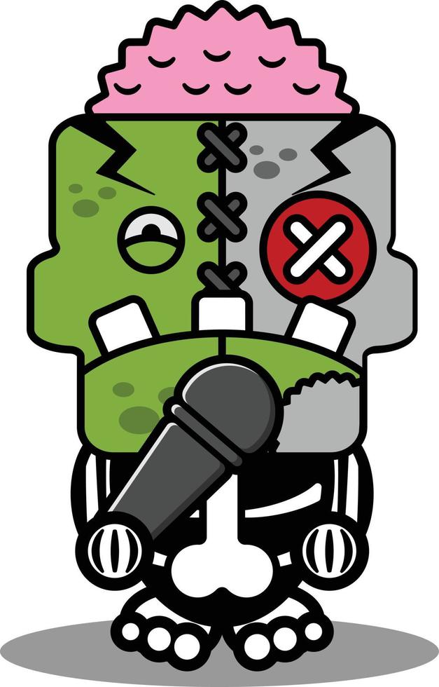 seriefigur kostym vektor illustration söt zombie docka maskot sjunger