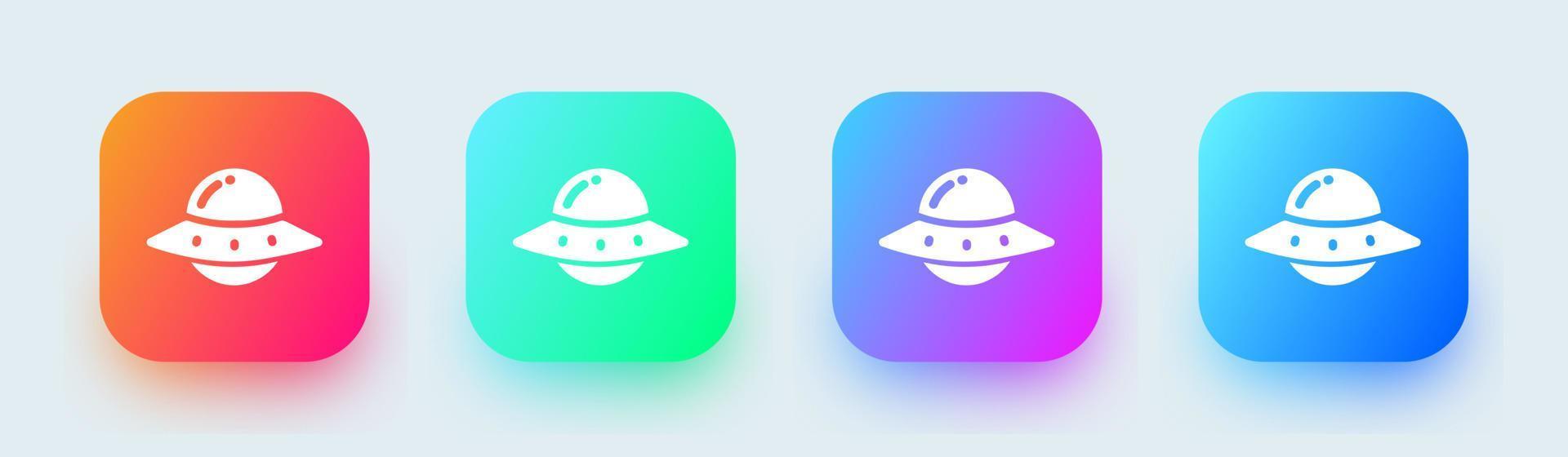 ufo solid ikon i fyrkantiga övertoningsfärger. främmande rymdskepp tecken vektor illustration.