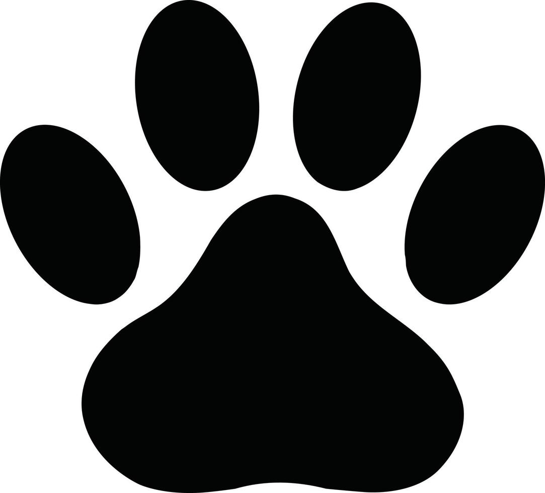 Schwarzes Pfotenabdrucksymbol auf weißem Hintergrund. flacher Stil. Hunde- oder Katzenpfotenabdruck-Symbol für Ihr Website-Design, Logo, App, ui. Symbol für Tierspuren. Fuß- und Pfotentierzeichen. vektor