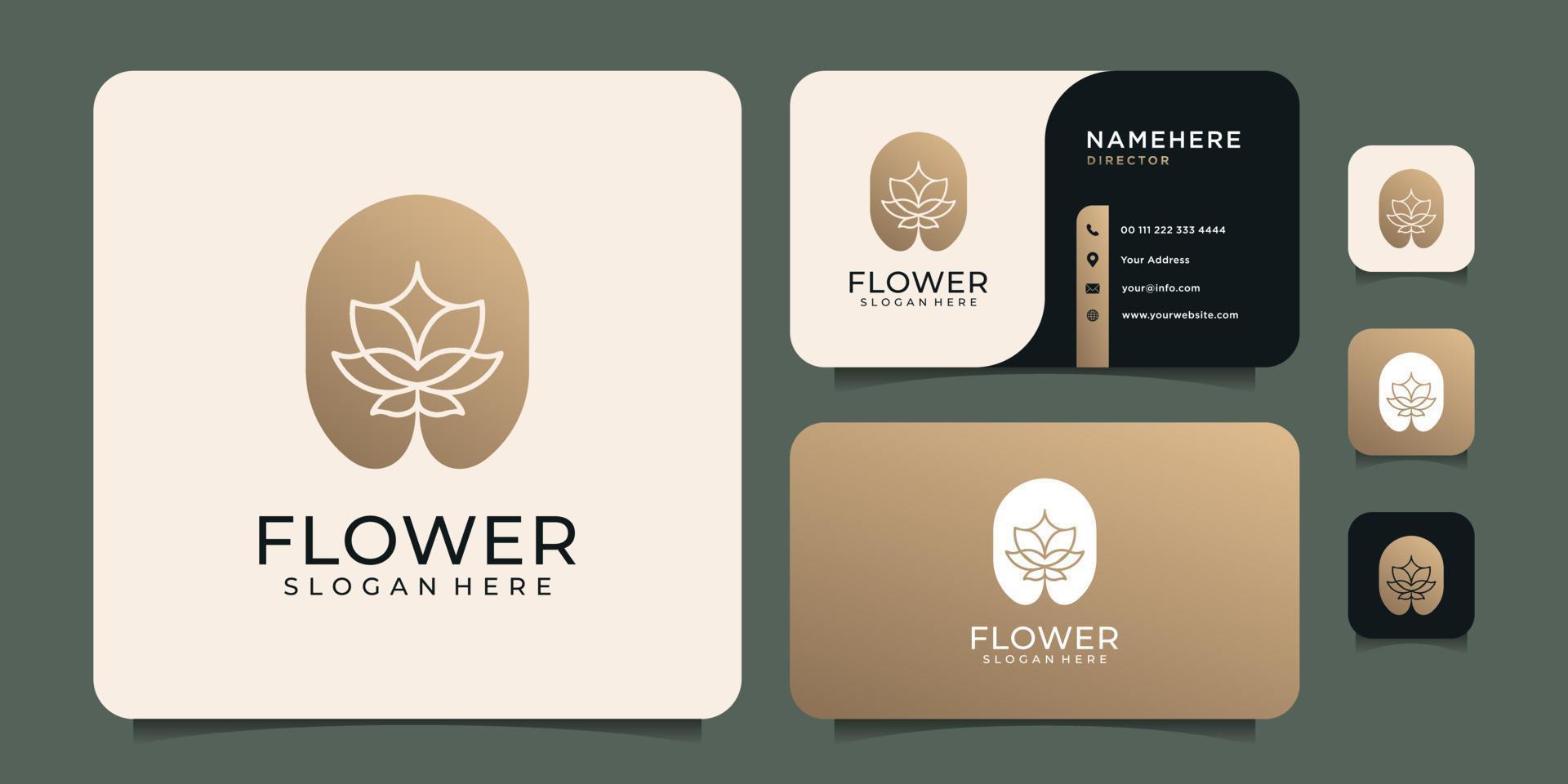 luxuriöses inspirierendes farbverlaufsblumenlogo mit visitenkartendesign vektor