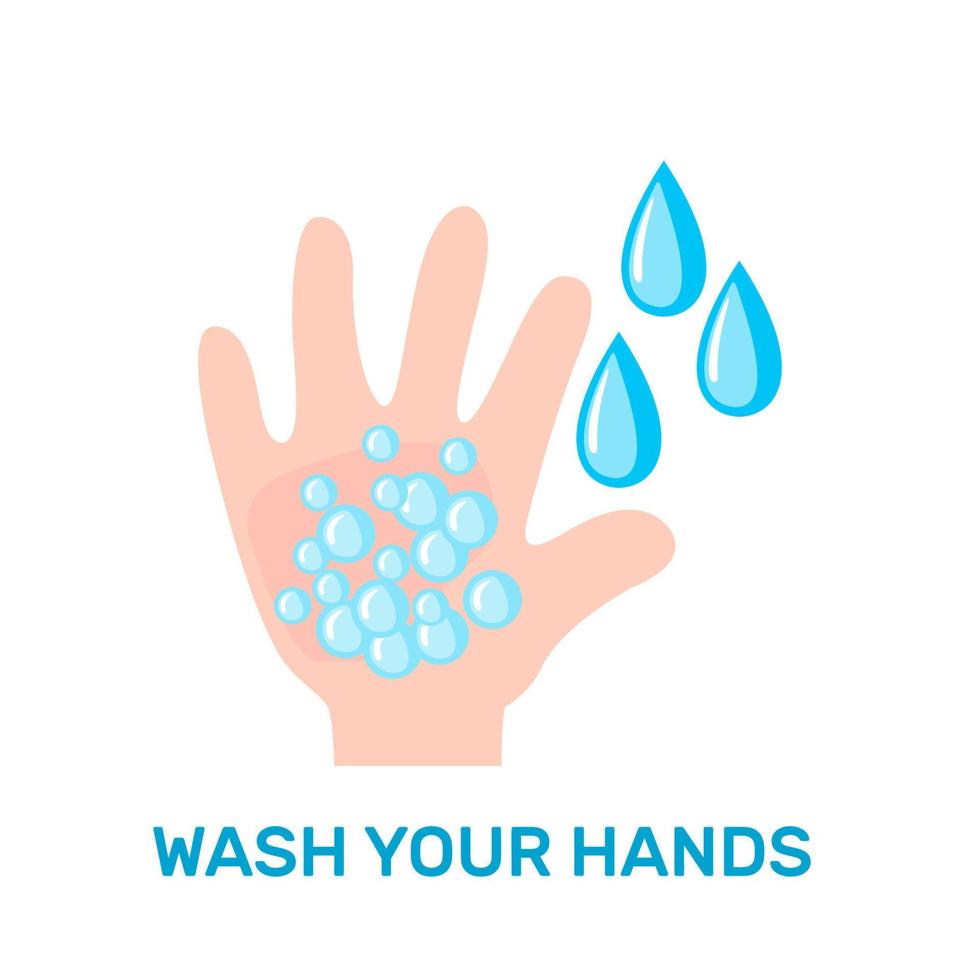 Waschen Sie Ihre Hände-Symbol im flachen Stil isoliert auf weißem Hintergrund. Konzept der Hygieneregeln. Coronavirus Prävention. Covid-19-Poster. Vektor-Illustration. vektor