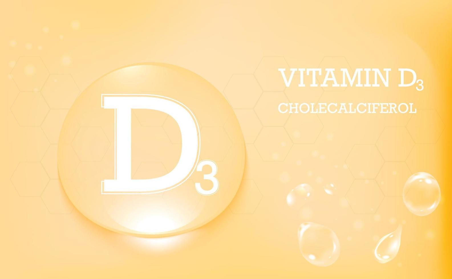 vitamin d3, kolekalciferol, vattendroppar på en orange medicinsk bakgrund. hudvård och barn upp till två år. vektor illustration