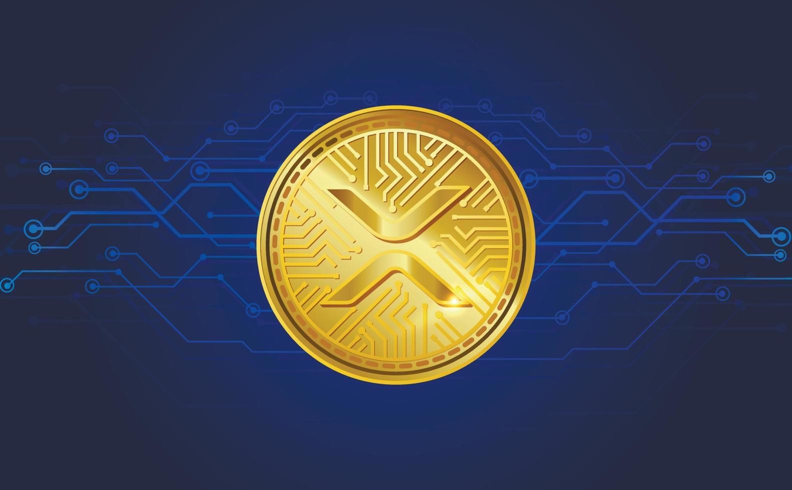 xrp-Token-Symbol. goldene realistische kryptowährungsmünze auf einem blauen kryptogeschäftshintergrund. digitale Währung. digitale Münze. Devisen. Poster. Vektor-Illustration vektor