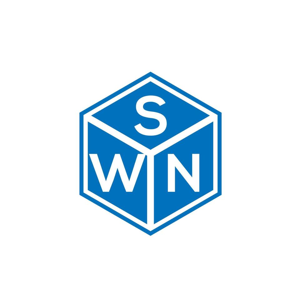 Logo-Design mit geschwungenen Buchstaben auf schwarzem Hintergrund. swn kreative Initialen schreiben Logo-Konzept. geschwungenes Briefdesign. vektor