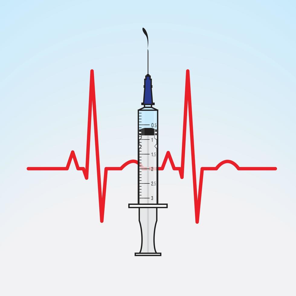 illustration av en spruta och hjärtfrekvens på en ljusblå gradering bakgrund vektor