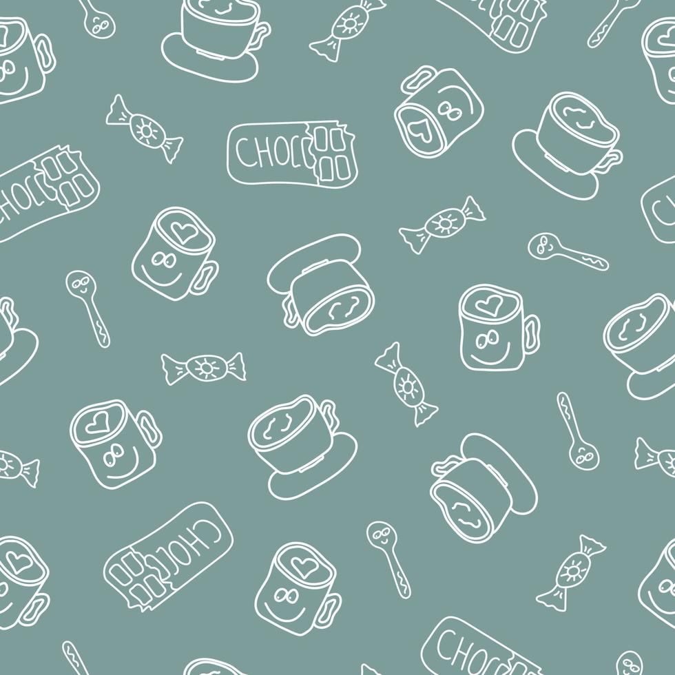 Nahtloses Muster zum Thema Tee und Kaffee im Doodle-Stil vektor