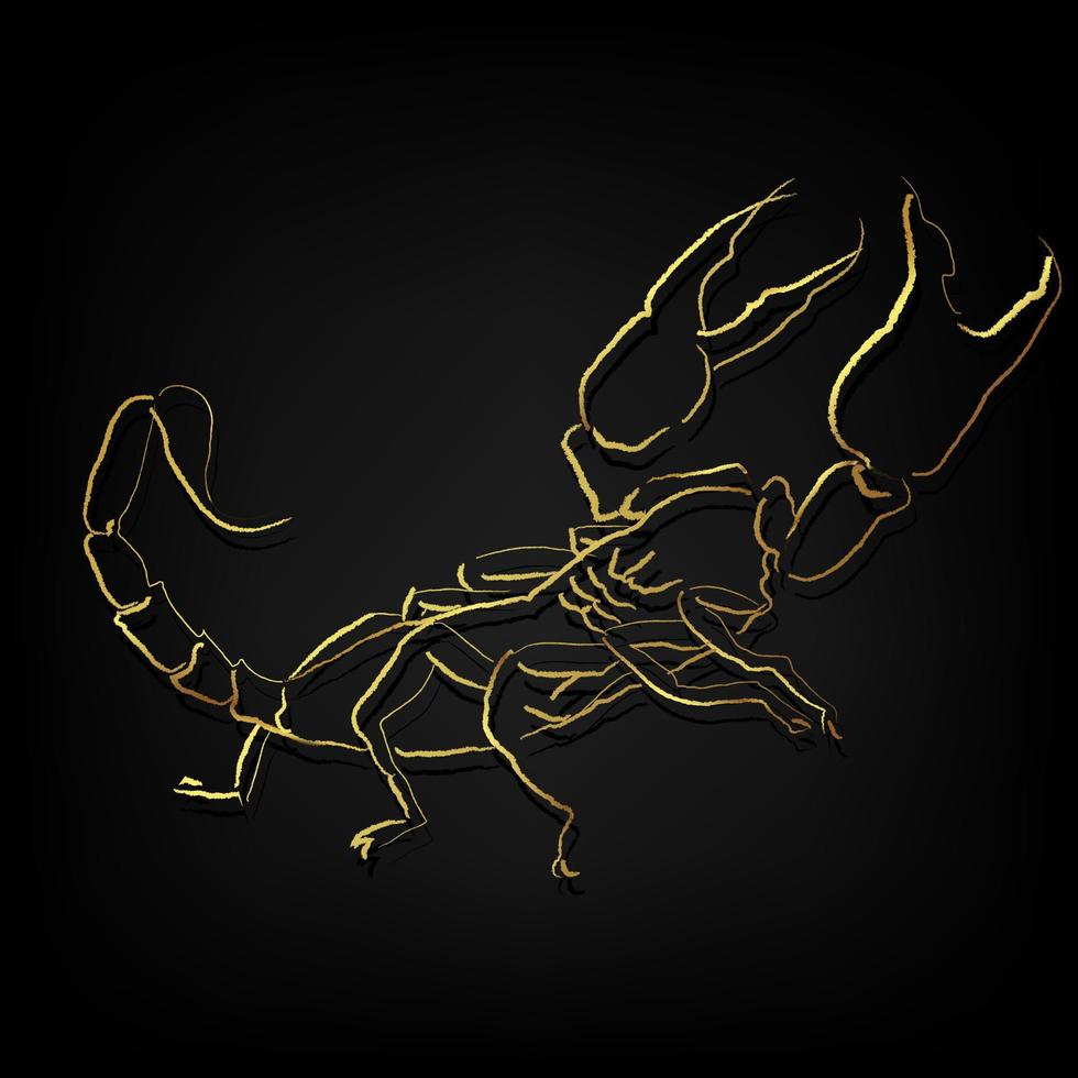 skorpion, gyllene linjekonstmålning på svart bakgrund vektor