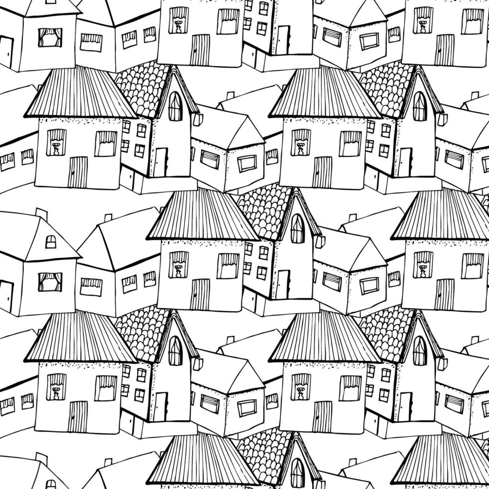 mönster hand rita hus vit svart färg vektor