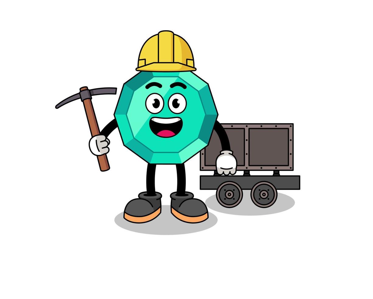 maskot illustration av smaragd ädelsten miner vektor