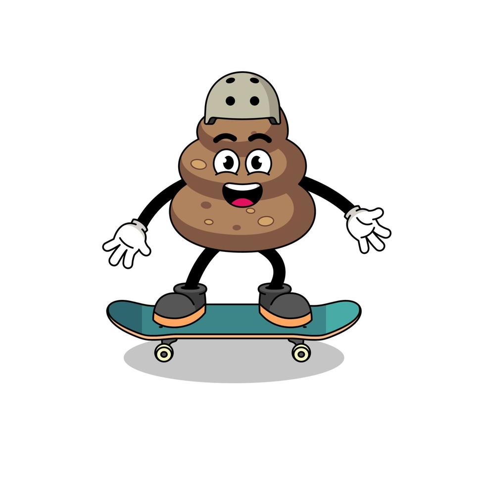 Poop-Maskottchen, das ein Skateboard spielt vektor