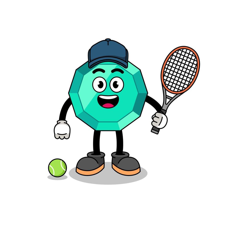Smaragd-Edelstein-Illustration als Tennisspieler vektor