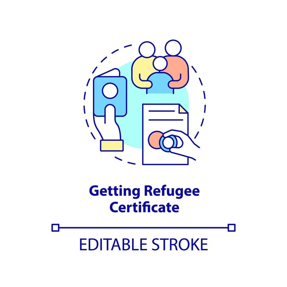 få flyktingcertifikat konceptikon. tillhörigheter och dokument abstrakt idé tunn linje illustration. isolerade konturritning. redigerbar linje. vektor