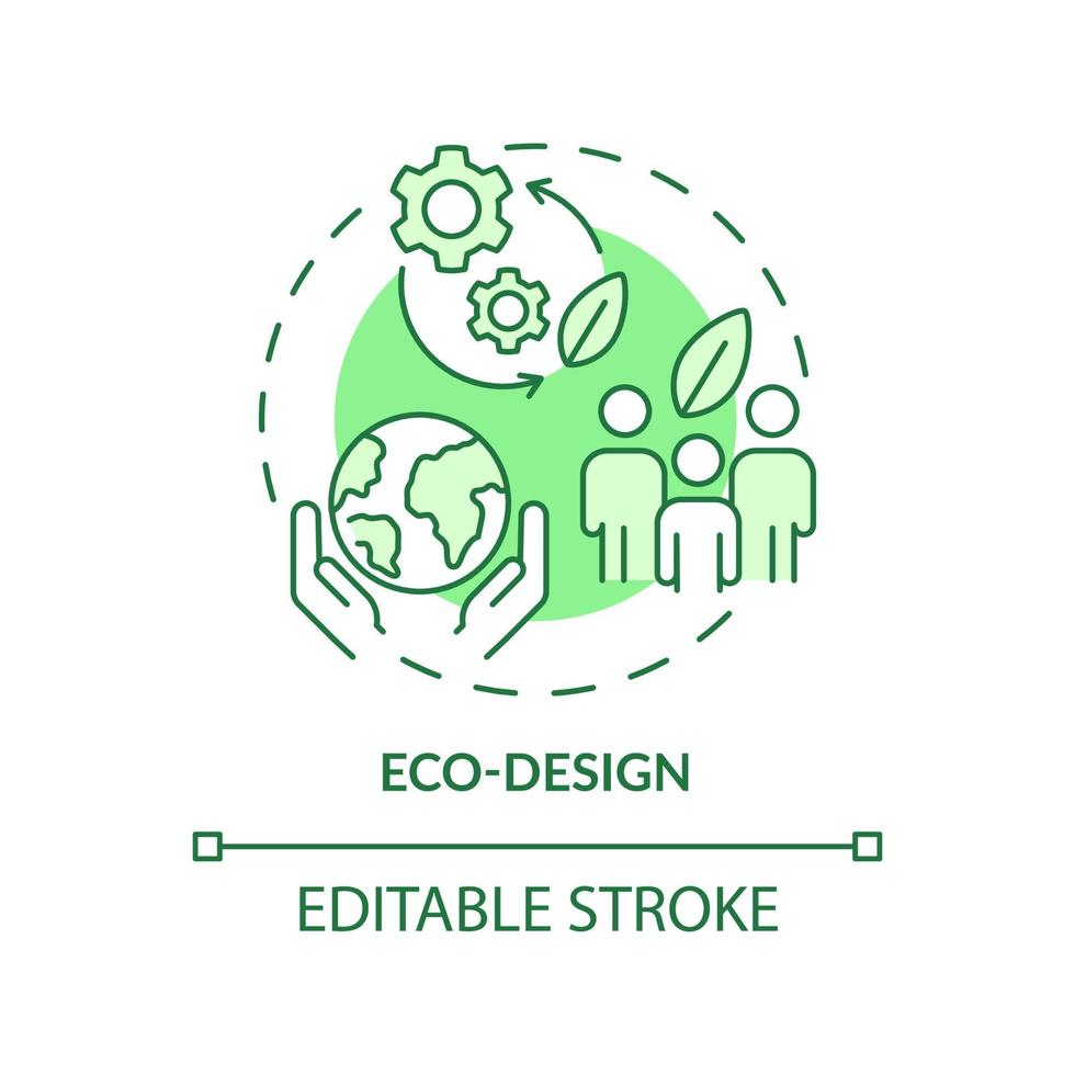 ekodesign grönt koncept ikon. hållbar organisation. område av industriell ekologi abstrakt idé tunn linje illustration. isolerade konturritning. redigerbar linje. vektor