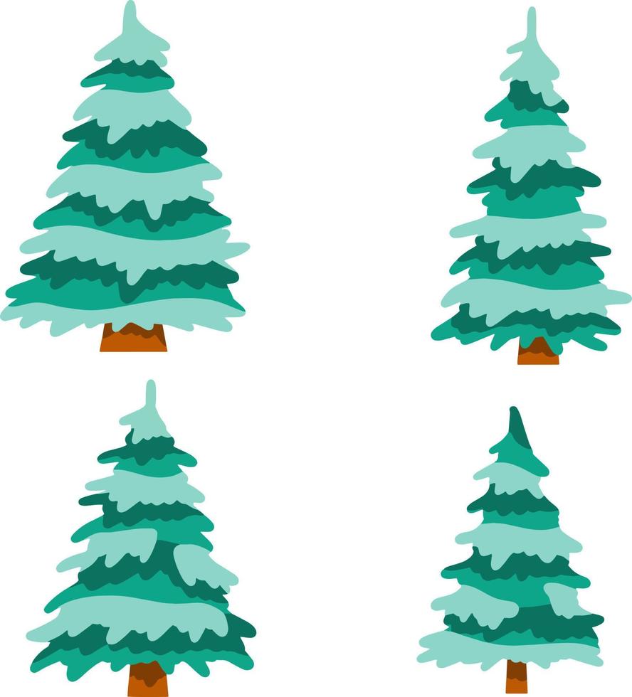 uppsättning av vinterträd. inslag av natur och skog. tecknad platt illustration. snö på grenar. kalla årstiden vektor