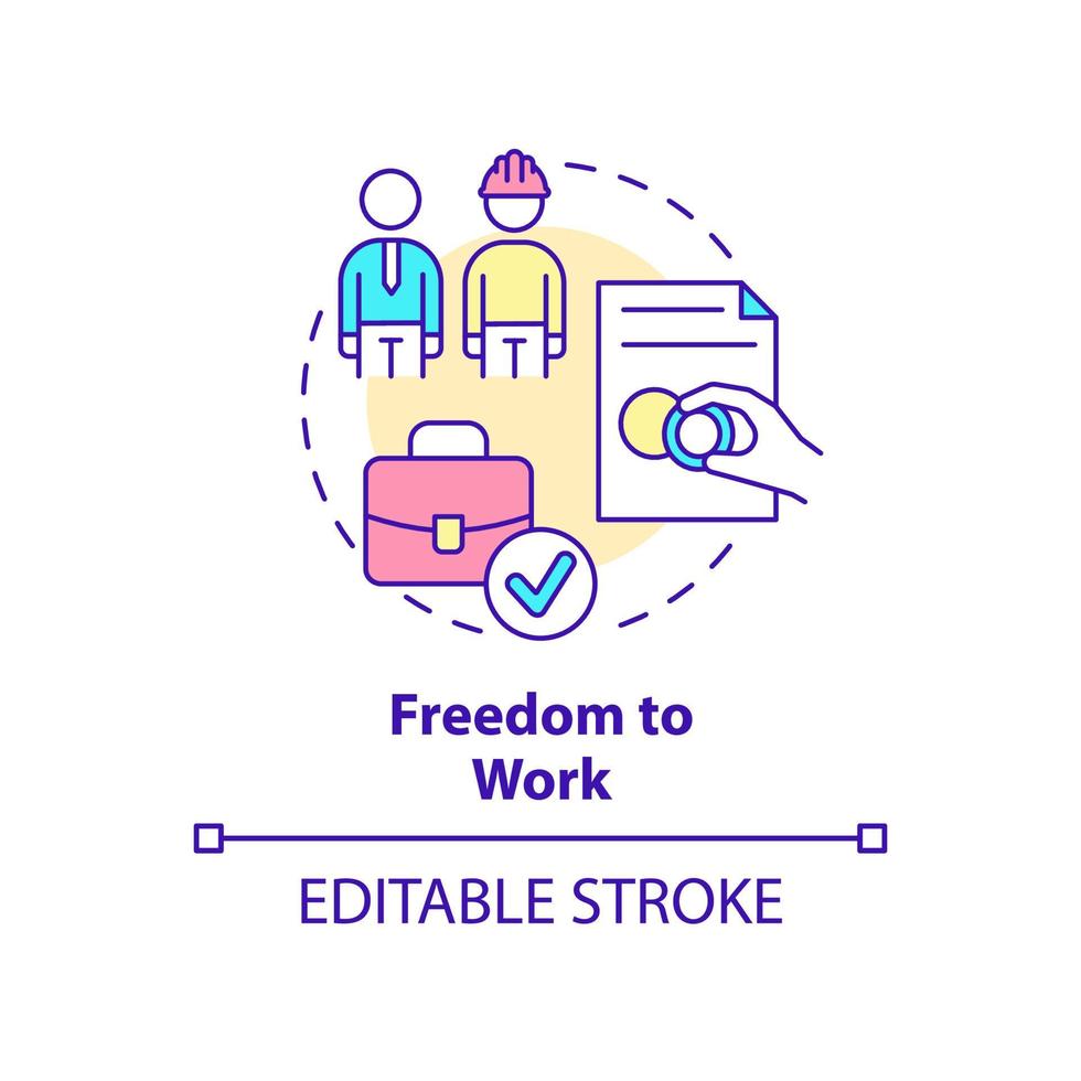 frihet att arbeta koncept ikon. sysselsättningshjälp. flykting rätt abstrakt idé tunn linje illustration. isolerade konturritning. redigerbar linje. vektor