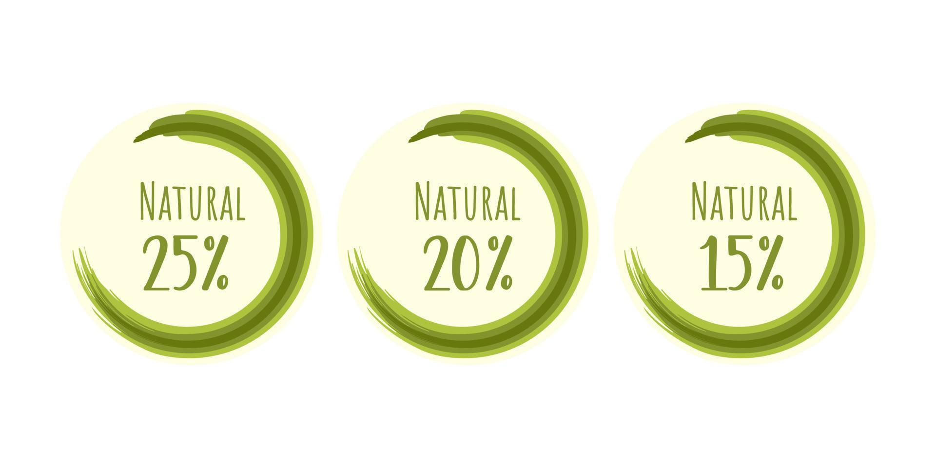 naturliga miljövänliga stämpelikoner. vektor illustration med grön cirkel författare borste, organisk. miljövänlig klistermärke.
