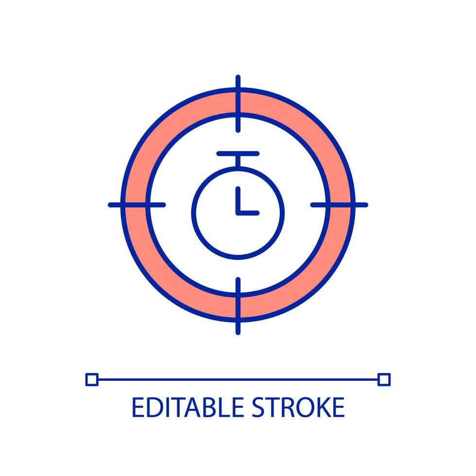 RGB-Farbsymbol für Zeitmanagement. Ziel und Stoppuhr. Kontrolle der Zeitmessung. Ziel auf Produktivität. isolierte Vektorillustration. einfache gefüllte Strichzeichnung. editierbarer Strich. vektor