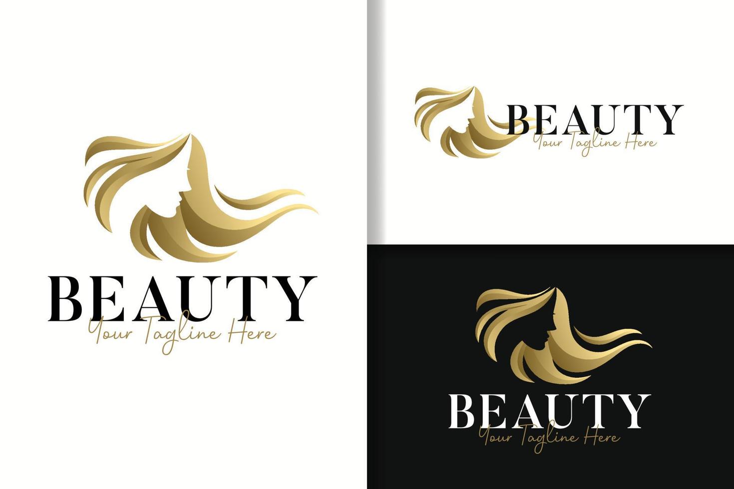 skönhet kvinnor hår feminin guld logotyp designmall vektor