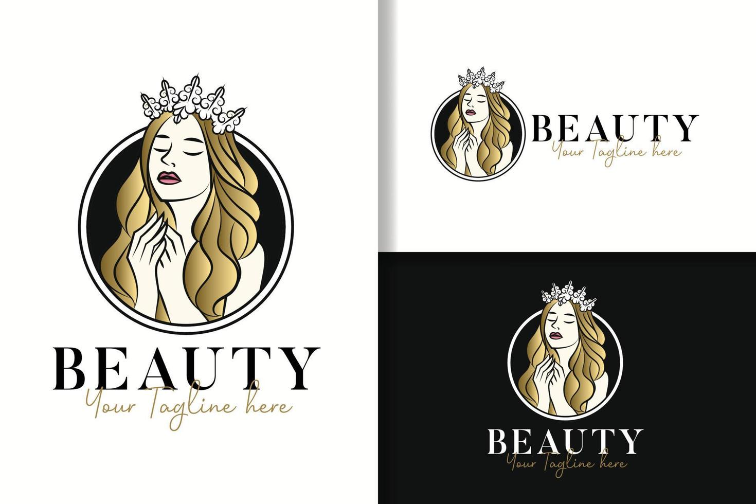 Schönheit Frauen Königin feminine Gold-Logo-Design-Vorlage vektor