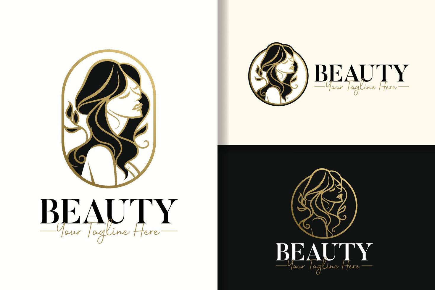 skönhet kvinnor elegant feminin guld logotyp formgivningsmall vektor